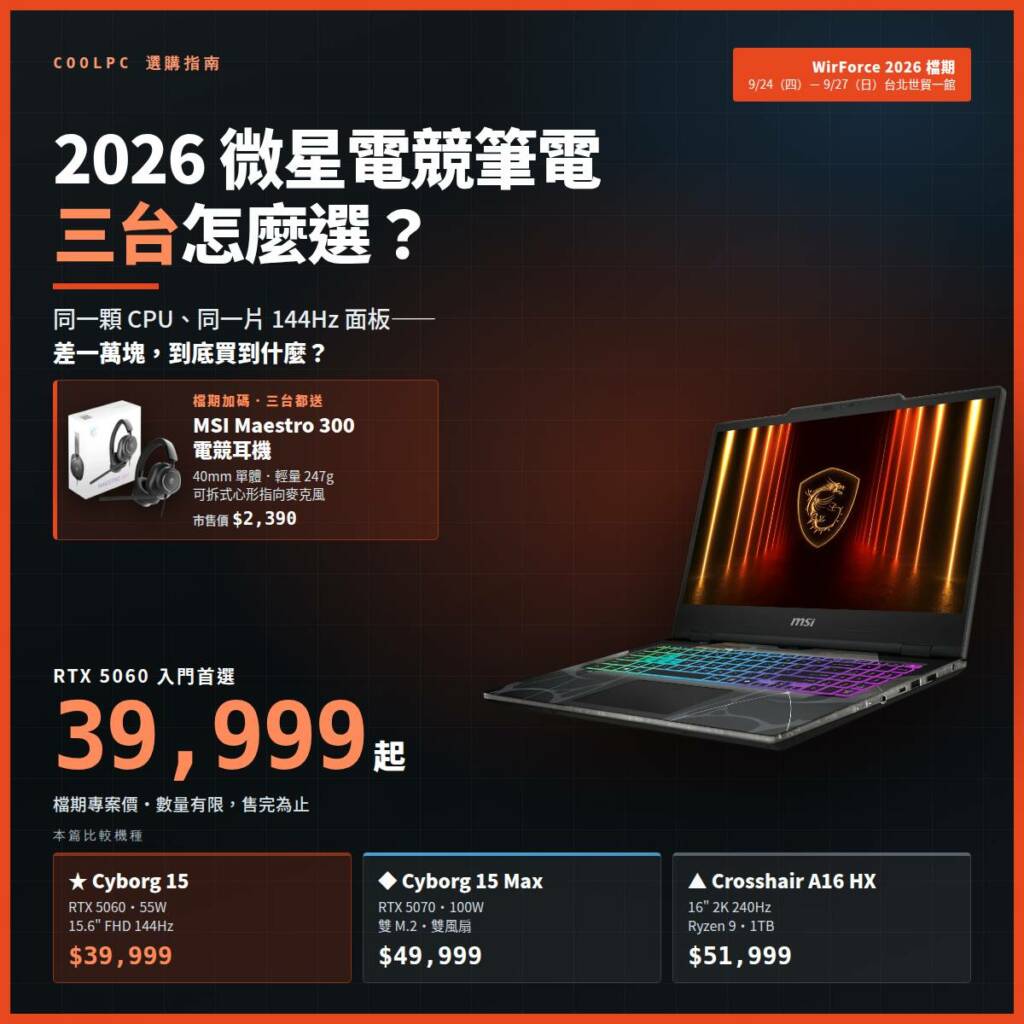 2026微星電競筆電選購指南